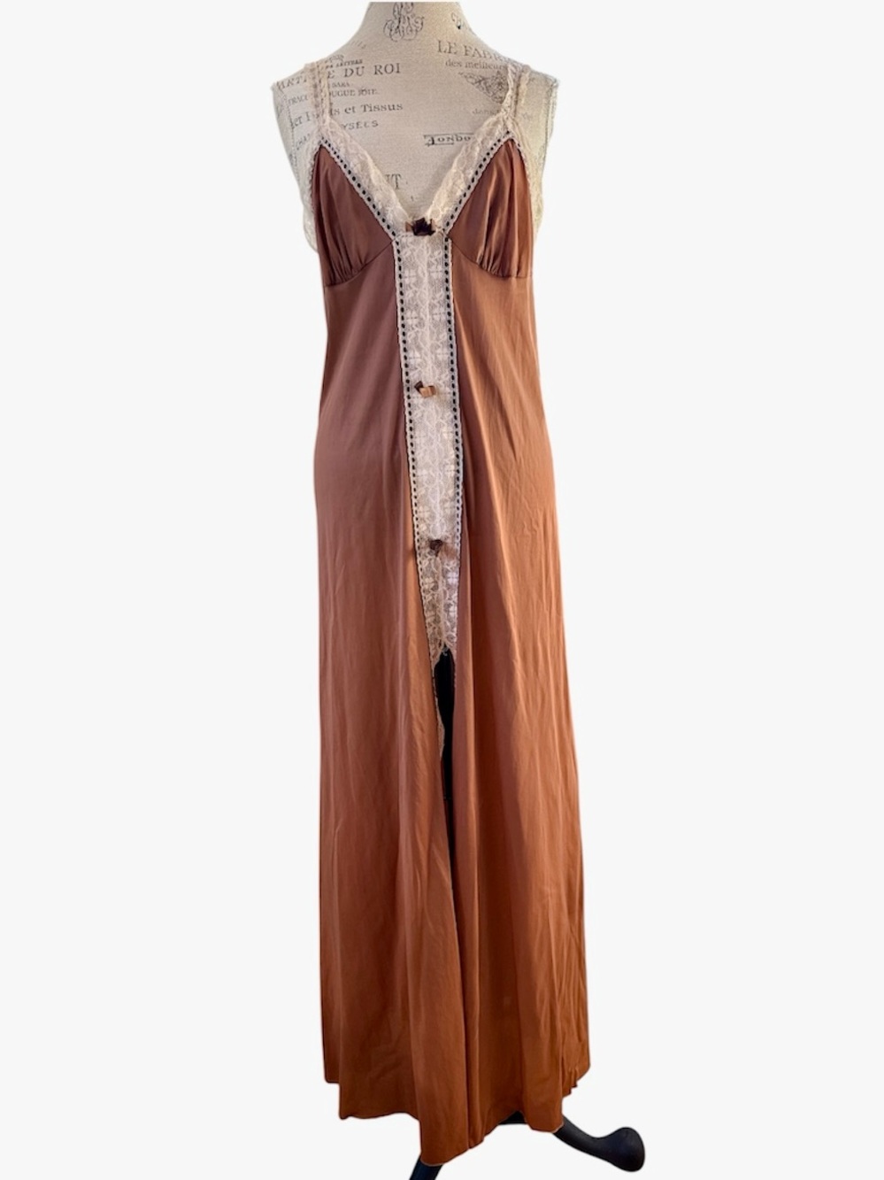 Maidenform dreamwear vintage chocolate, brown lace trimmed slip dress s/M